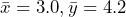 Rendered by QuickLaTeX.com  \bar{x} = 3.0, \bar{y} = 4.2